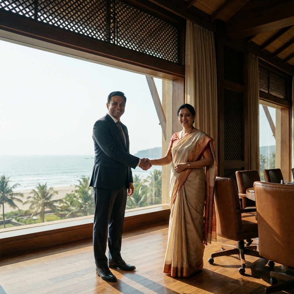 Business negotiation in a high-end Goan corporate setting